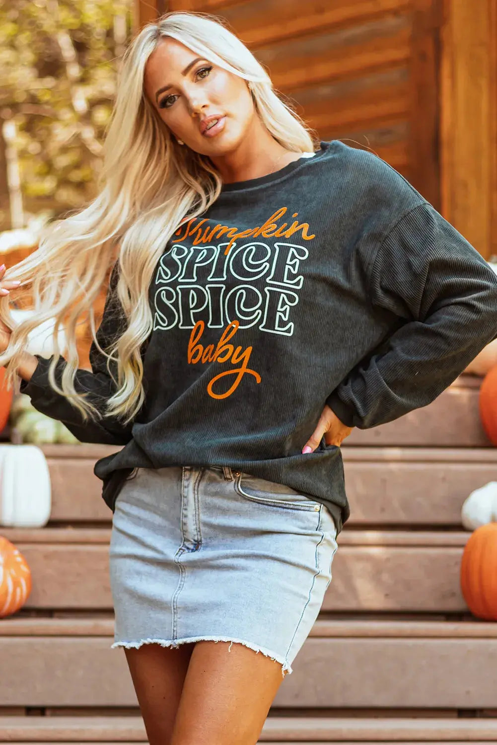 Pumpkin Spice Spice Baby Graphic Round Neck Long Sleeve Fall Sweat shirt - Kittybear Krafts