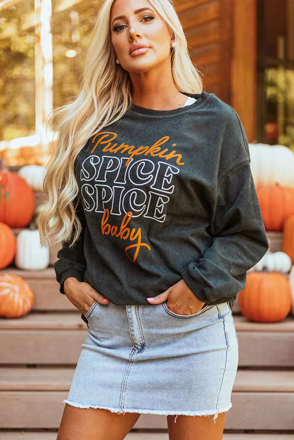 Pumpkin Spice Spice Baby Graphic Round Neck Long Sleeve Fall Sweat shirt - Kittybear Krafts