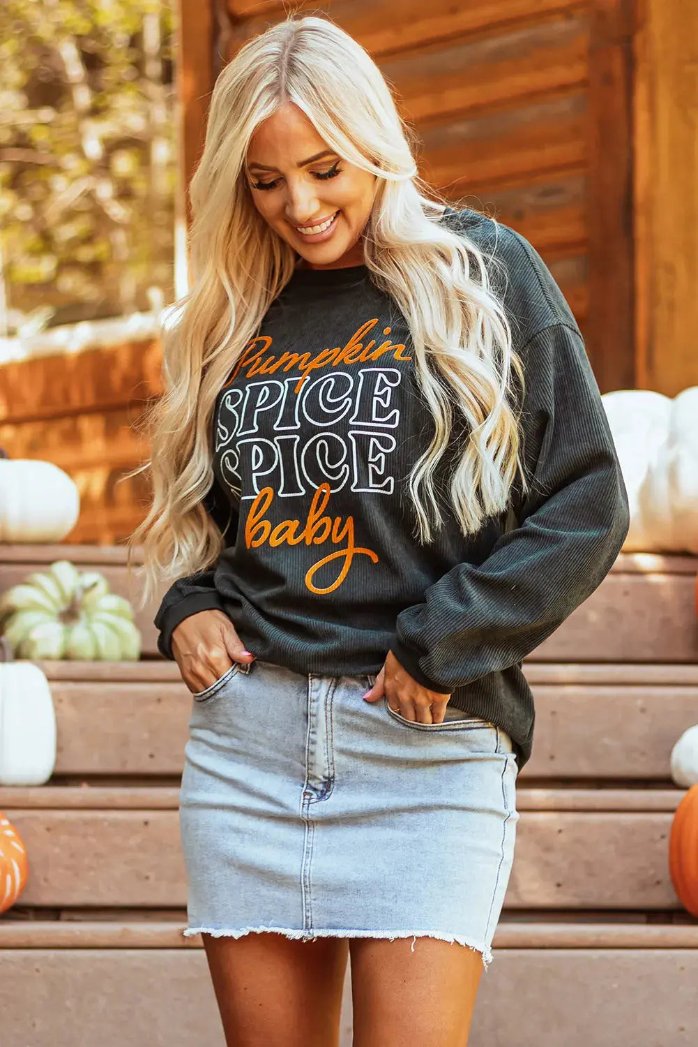 Pumpkin Spice Spice Baby Graphic Round Neck Long Sleeve Fall Sweat shirt - Kittybear Krafts