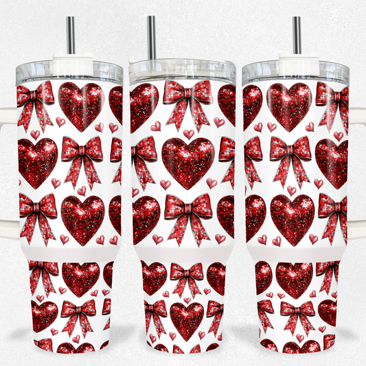 Red Glitter Heart and Bows 40oz Tumbler