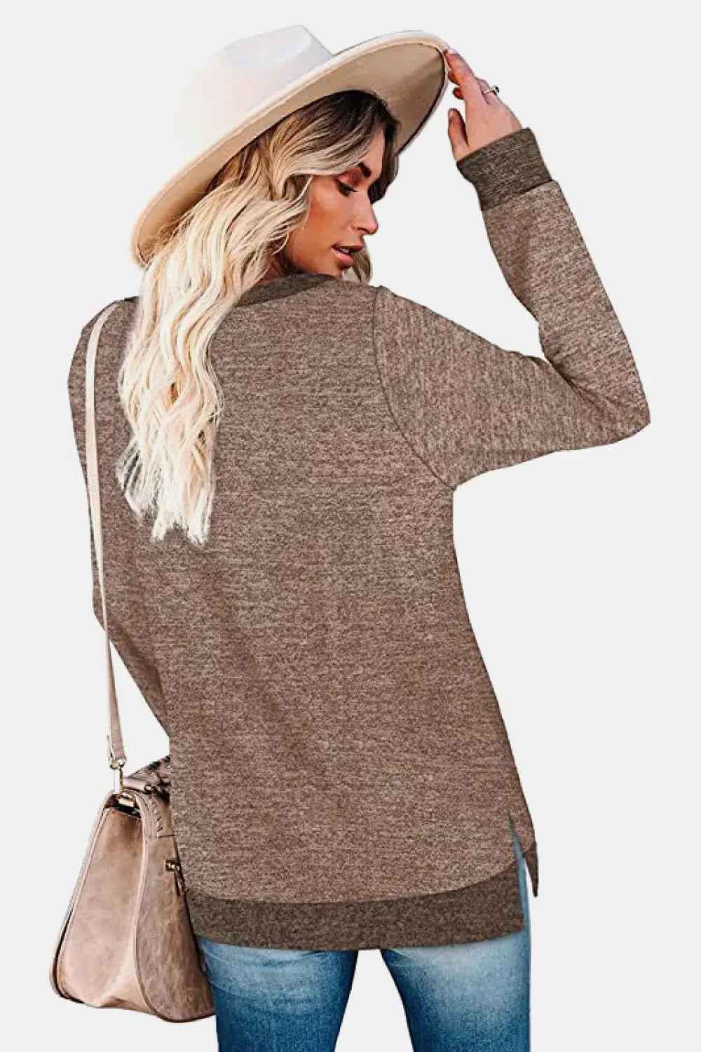 Round Neck Long Sleeve Slit T-Shirt - Kittybear Krafts