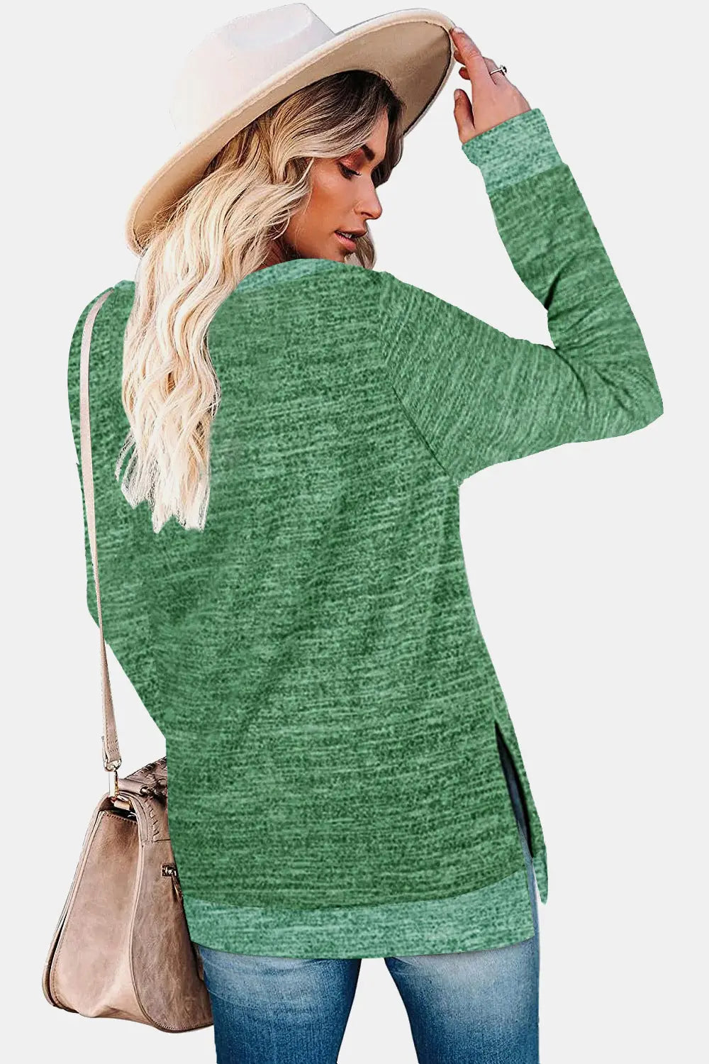 Round Neck Long Sleeve Slit T-Shirt - Kittybear Krafts