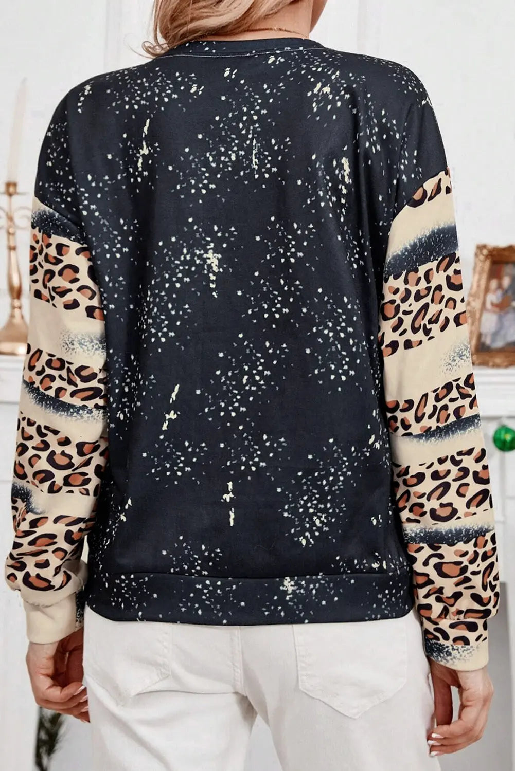 Santa Graphic Christmas Leopard Dropped Shoulder Sweat shirt - Kittybear Krafts