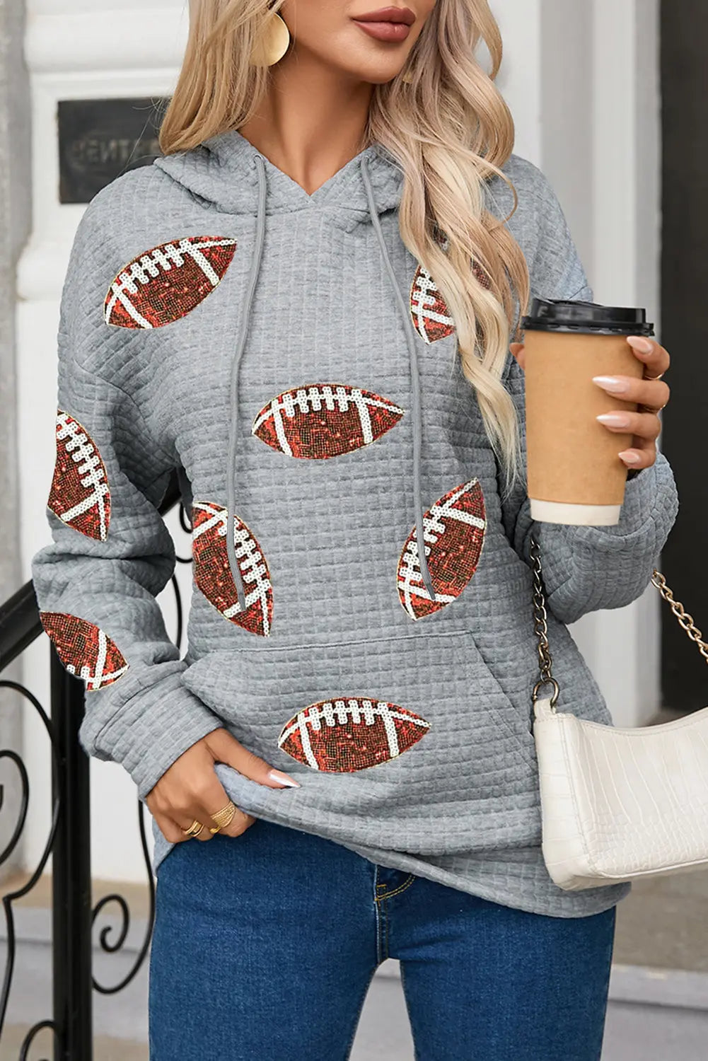 Sequin Football Long Sleeve Hoodie - Kittybear Krafts