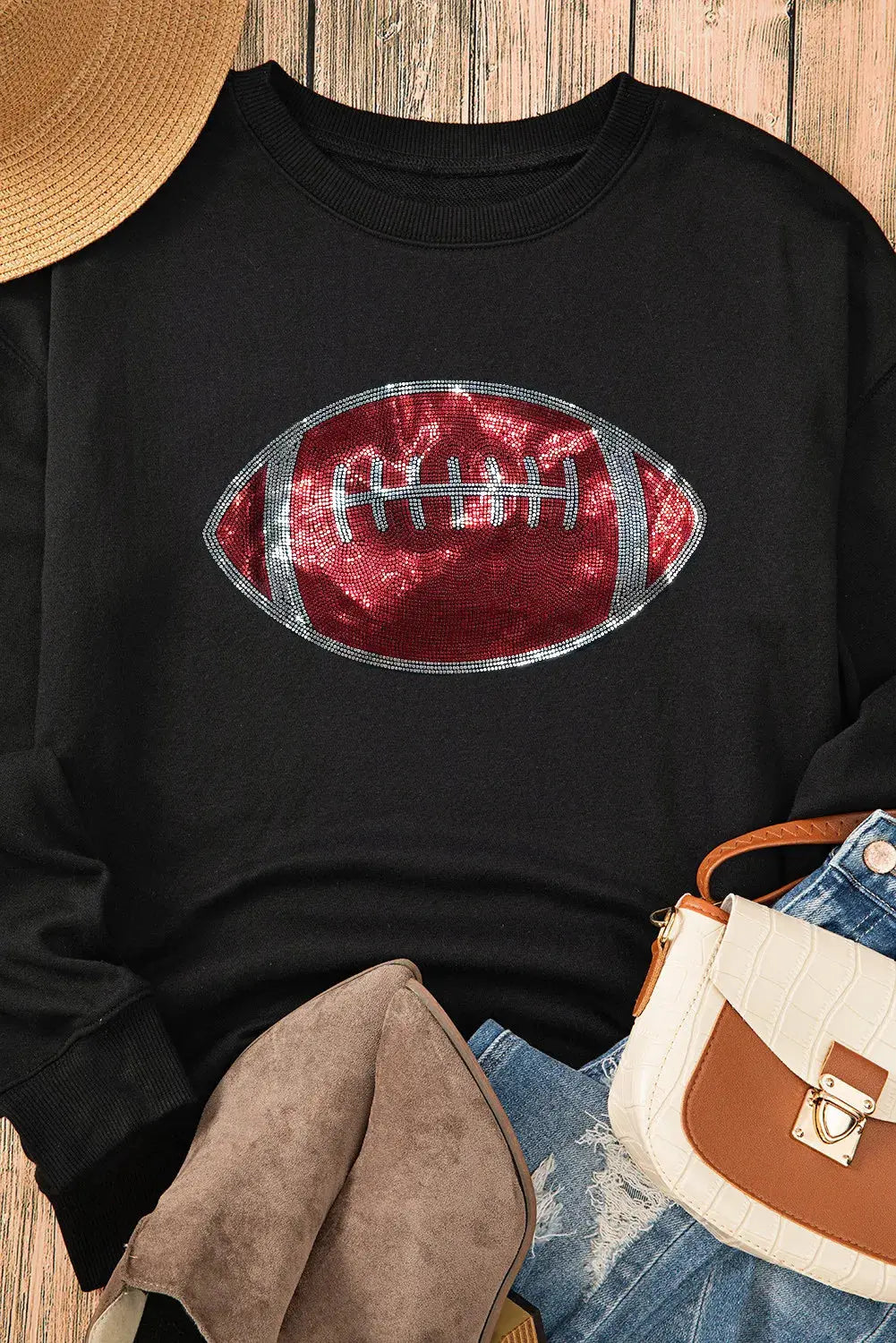 Sequin Football Long Sleeve Sweat shirt - Kittybear Krafts