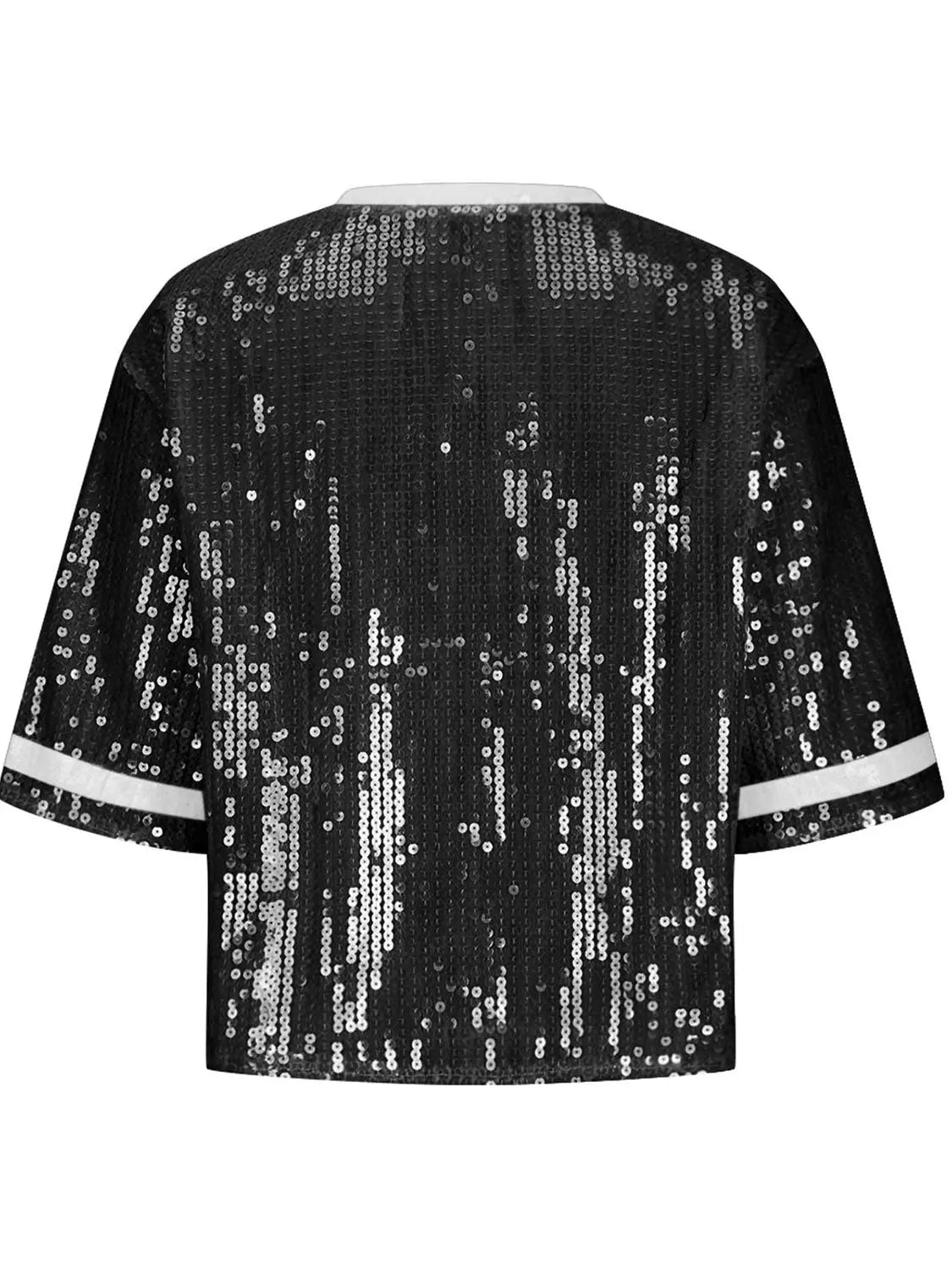 Sequin Football Round Neck Half Sleeve Top - Kittybear Krafts