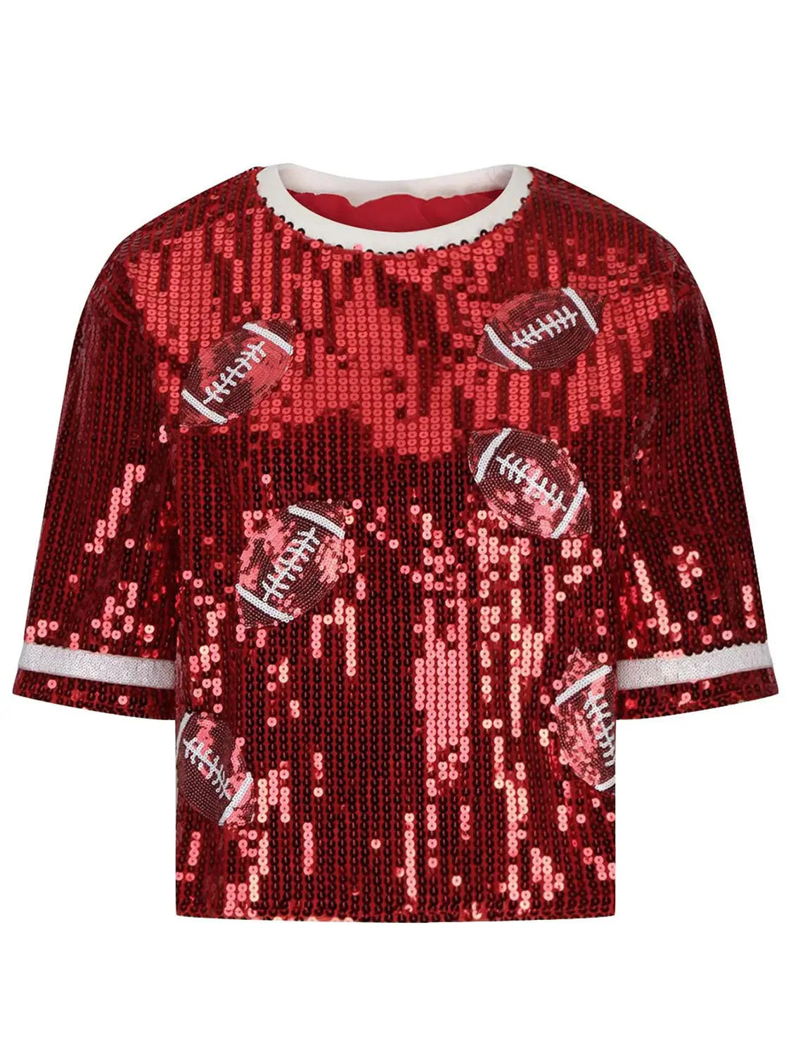 Sequin Football Round Neck Half Sleeve Top - Kittybear Krafts