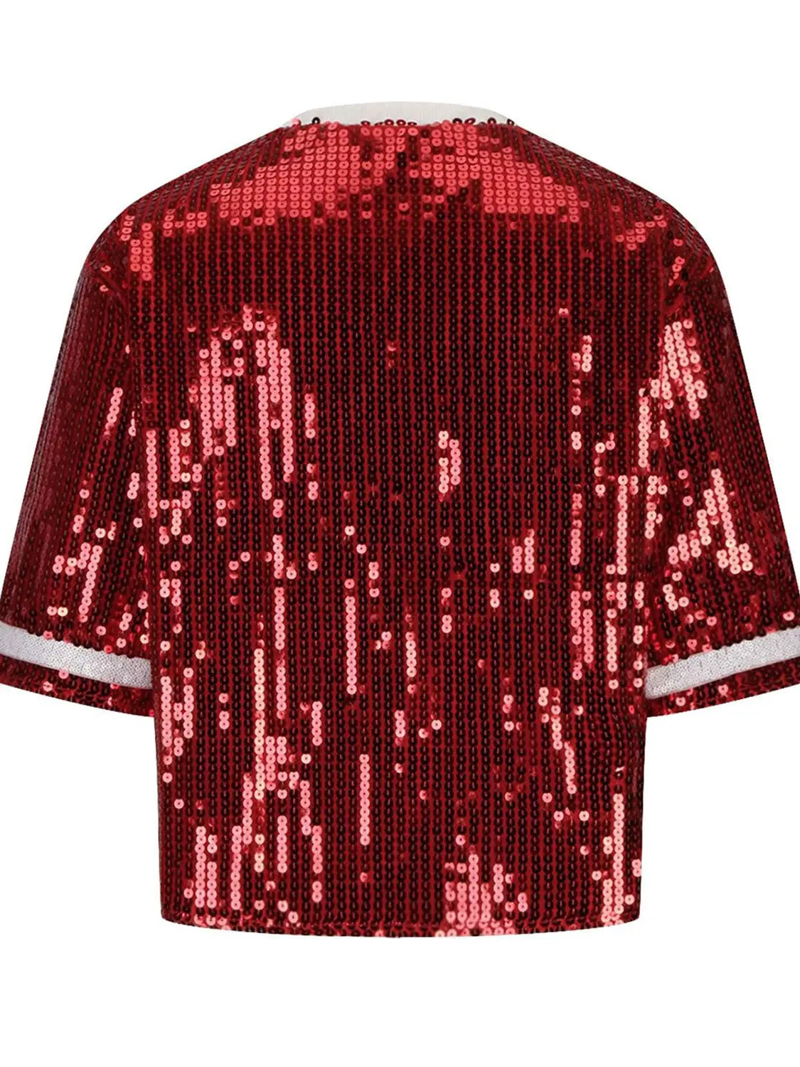 Sequin Football Round Neck Half Sleeve Top - Kittybear Krafts