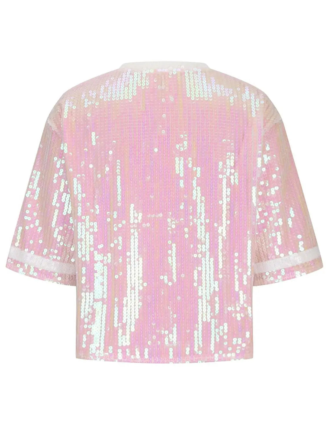 Sequin Football Round Neck Half Sleeve Top - Kittybear Krafts