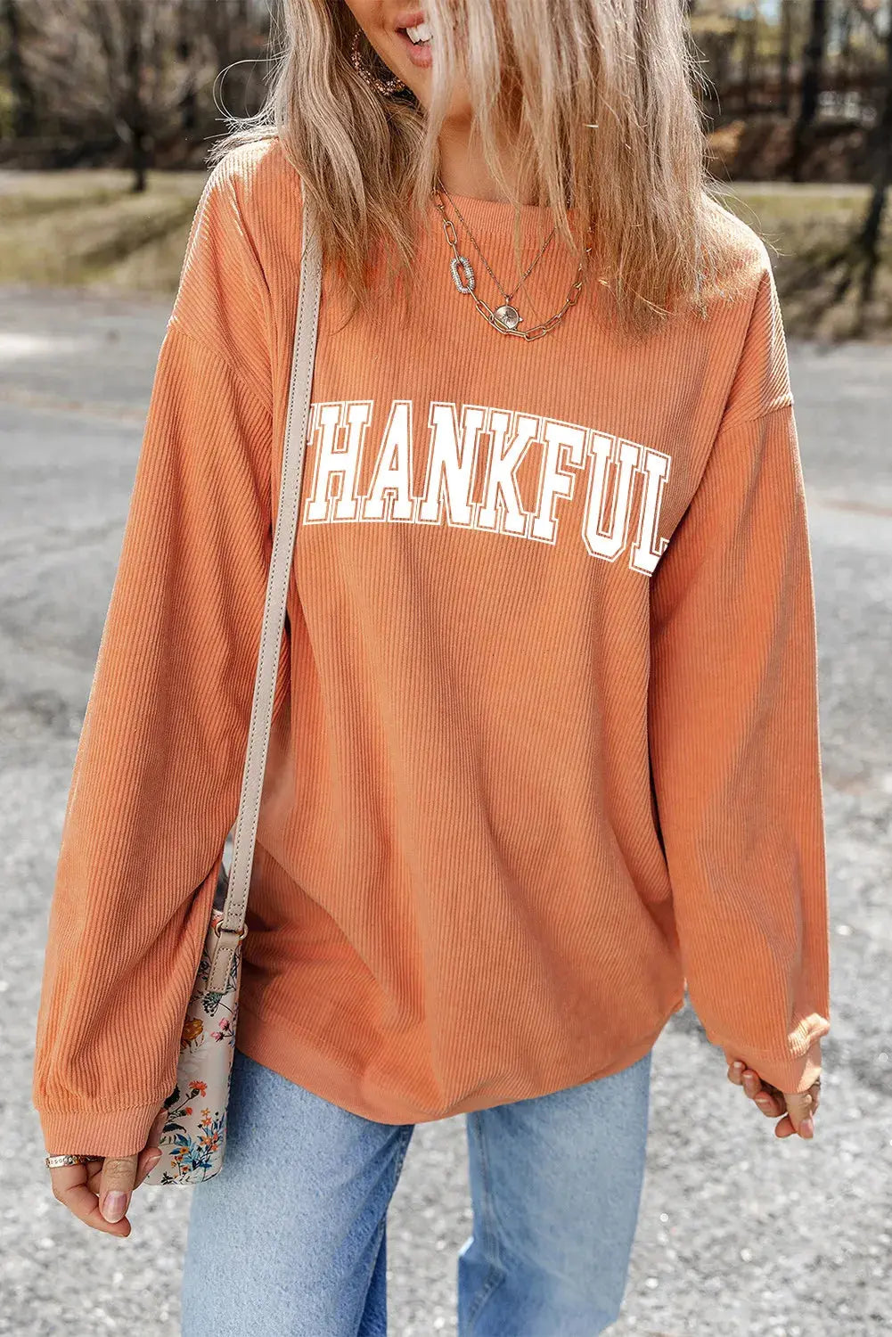 THANKFUL Round Neck Long Sleeve Fall Sweat shirt - Kittybear Krafts