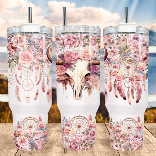 Western Highland Cow Skull 40oz Stainless Steel Tumbler