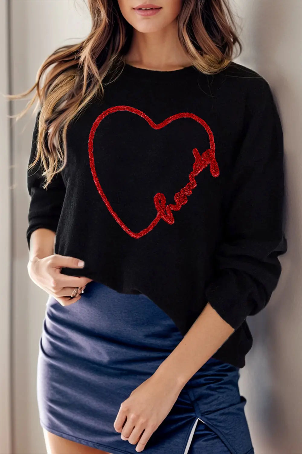 Holly Jolly Christmas/Merry & Bright/Howdy Heart/XOXO Valentine Round Neck Long Sleeve Sweater - Kittybear Krafts