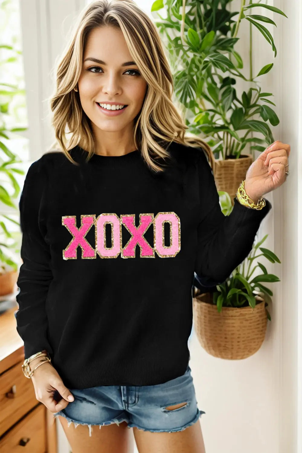 Holly Jolly Christmas/Merry & Bright/Howdy Heart/XOXO Valentine Round Neck Long Sleeve Sweater - Kittybear Krafts