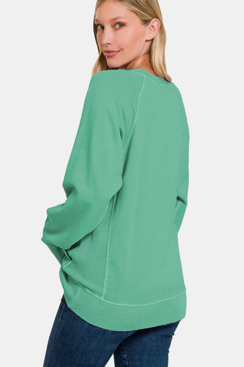 Zenana Pocketed Round Neck Long Sleeve Sweatshirt - Kittybear Krafts