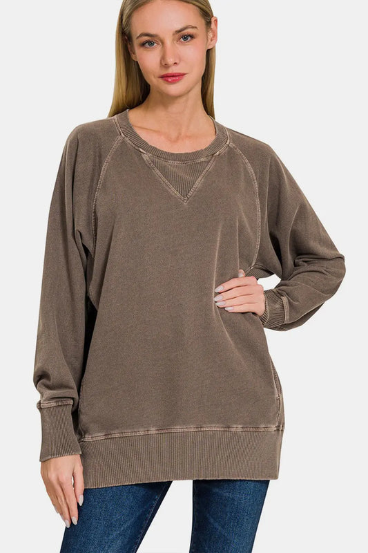 Zenana Round Neck Long Sleeve Sweatshirt - Kittybear Krafts