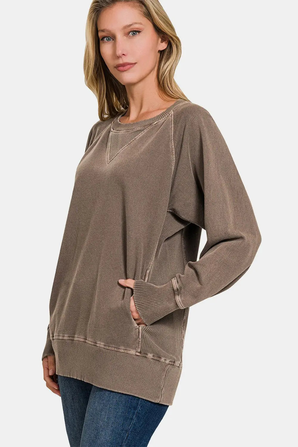 Zenana Round Neck Long Sleeve Sweatshirt - Kittybear Krafts