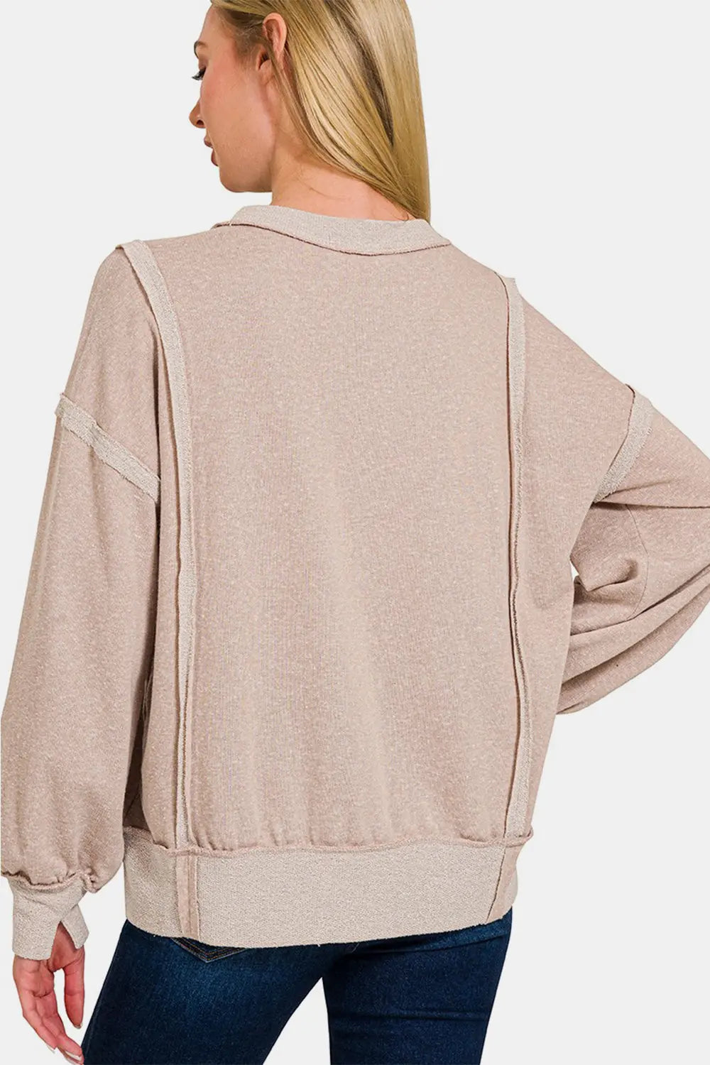 Zenana Washed Exposed-Seam Sweatshirt - Kittybear Krafts