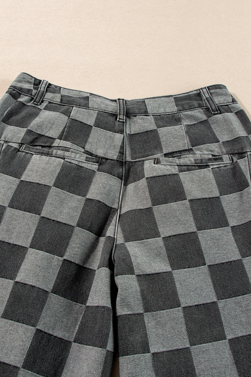 Dark Grey Checkered Denim Wide Leg Jeans Kittybear Krafts