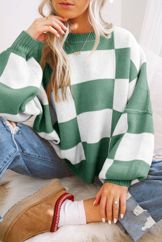 Green Checkered Bishop Sleeve Sweatshirt Top Kittybear Krafts