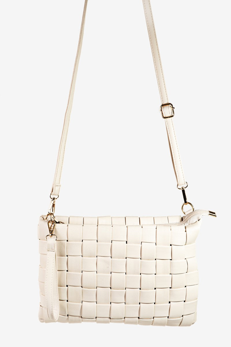 Fame Faux Leather Basket Weave  Crossbody Bag Trendsi