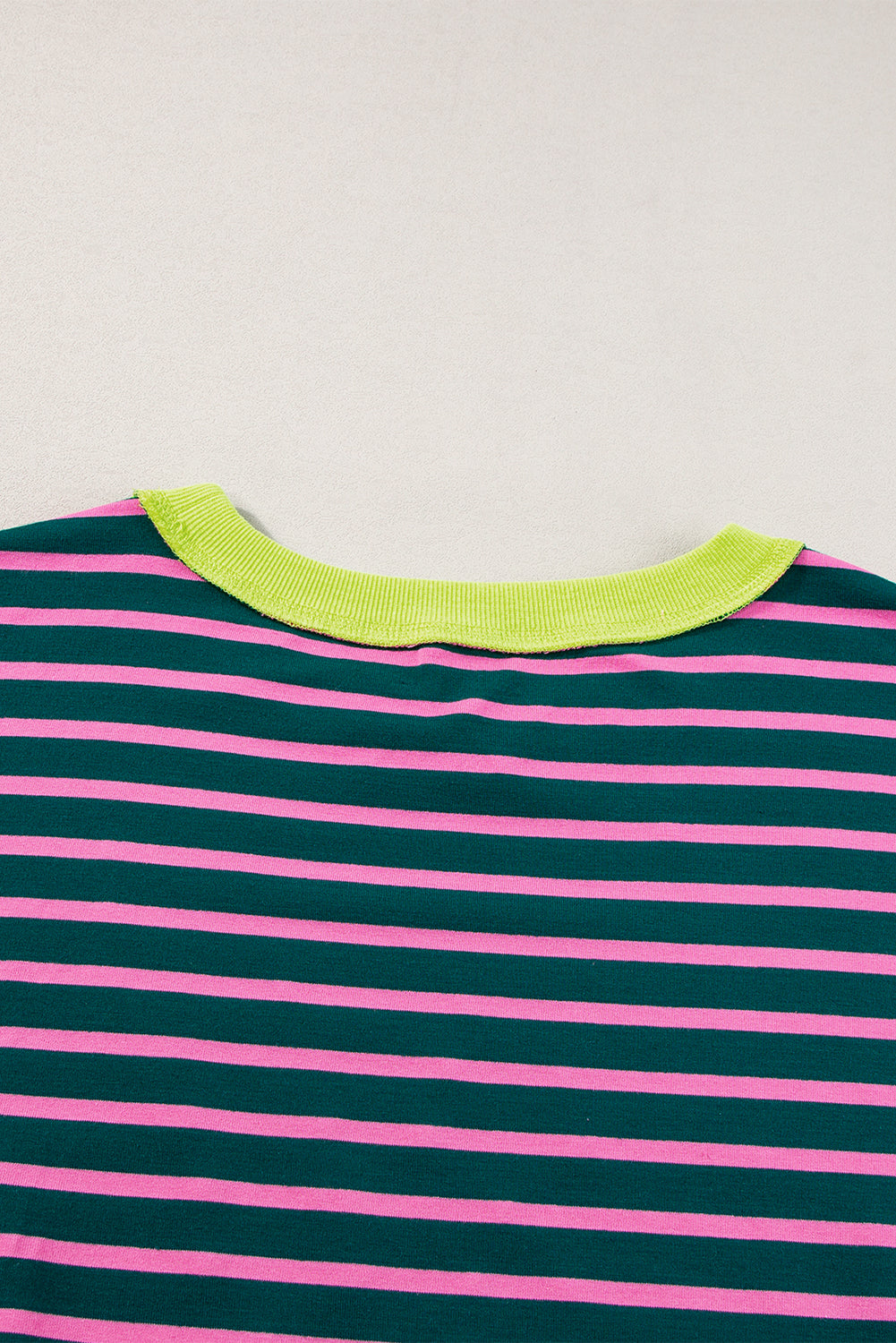 Green Stripe Oversized Contrast Trim Exposed Seam High Low T Shirt Kittybear Krafts