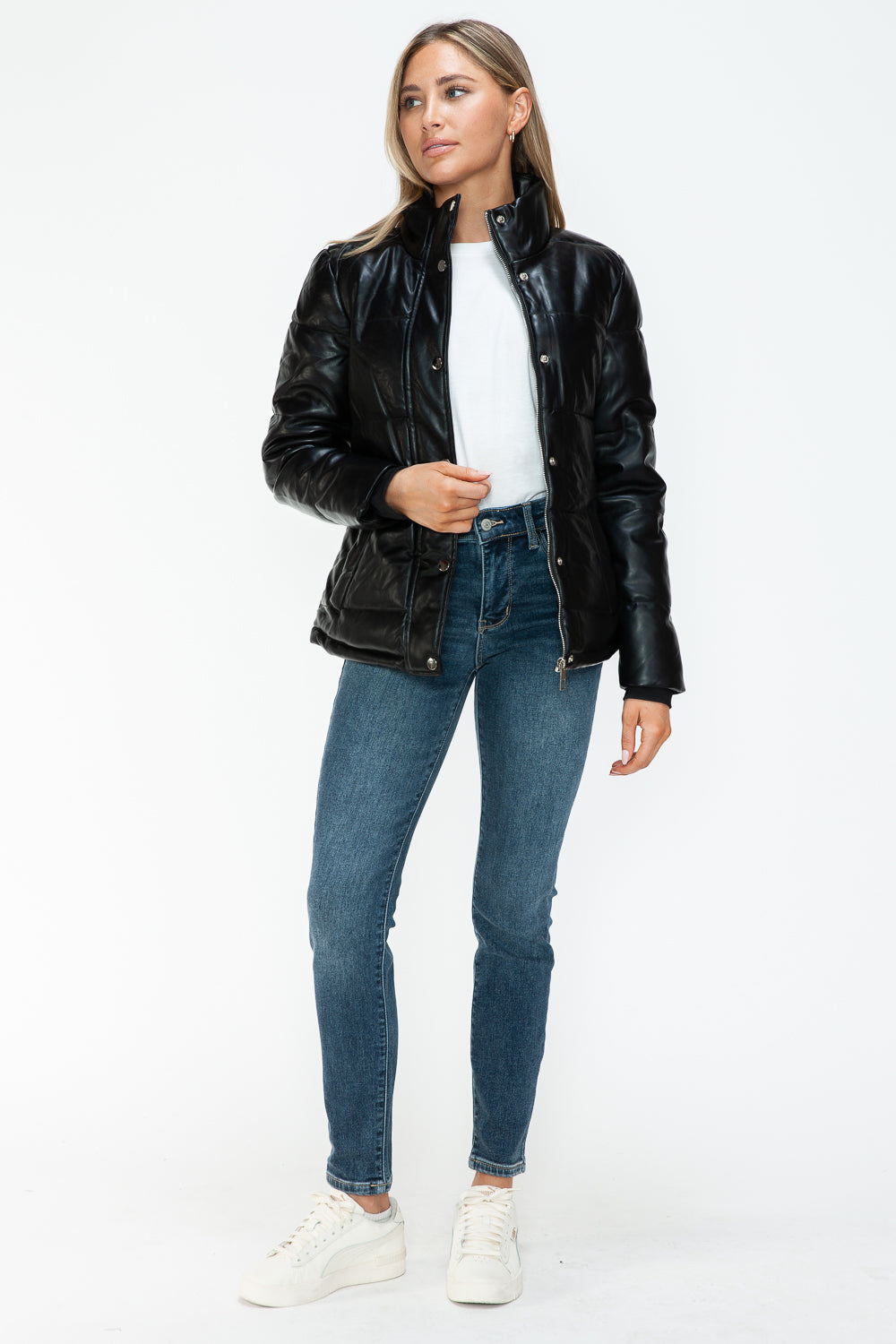 YMI Pocketed Zip Up Turtleneck Puffer Jacket Trendsi