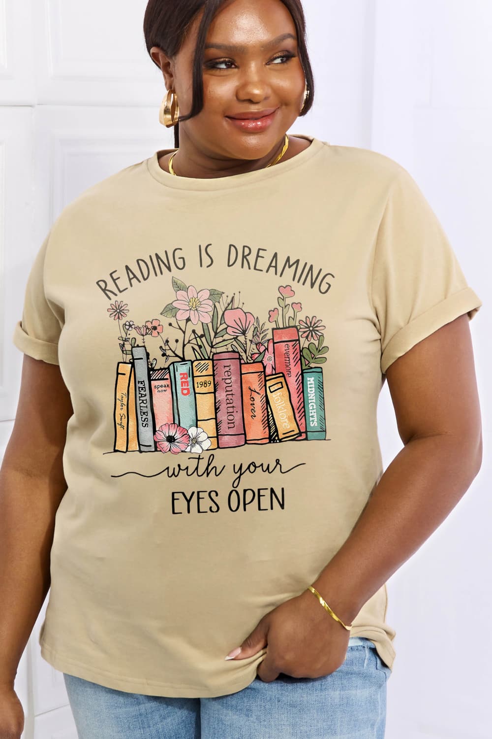 READING IS DREAMING WITH YOUR EYES OPEN Graphic Cotton T-shirt - Kittybear Krafts