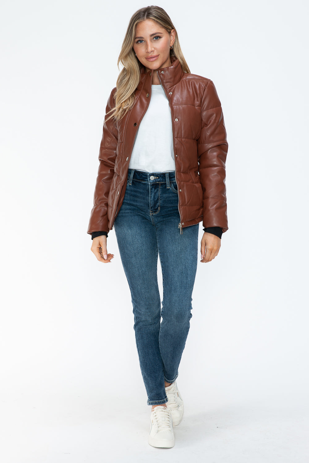 YMI Pocketed Zip Up Turtleneck Puffer Jacket Trendsi