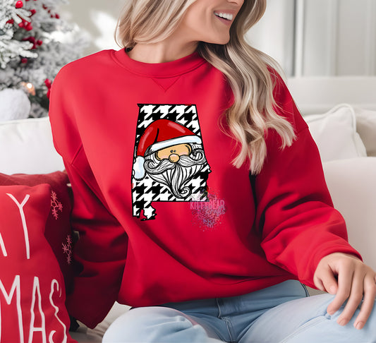 Alabama Christmas Houndstooth Santa Graphic Short Sleeve, Long-Sleeve Tee, or Crewneck Sweater Kittybear Krafts