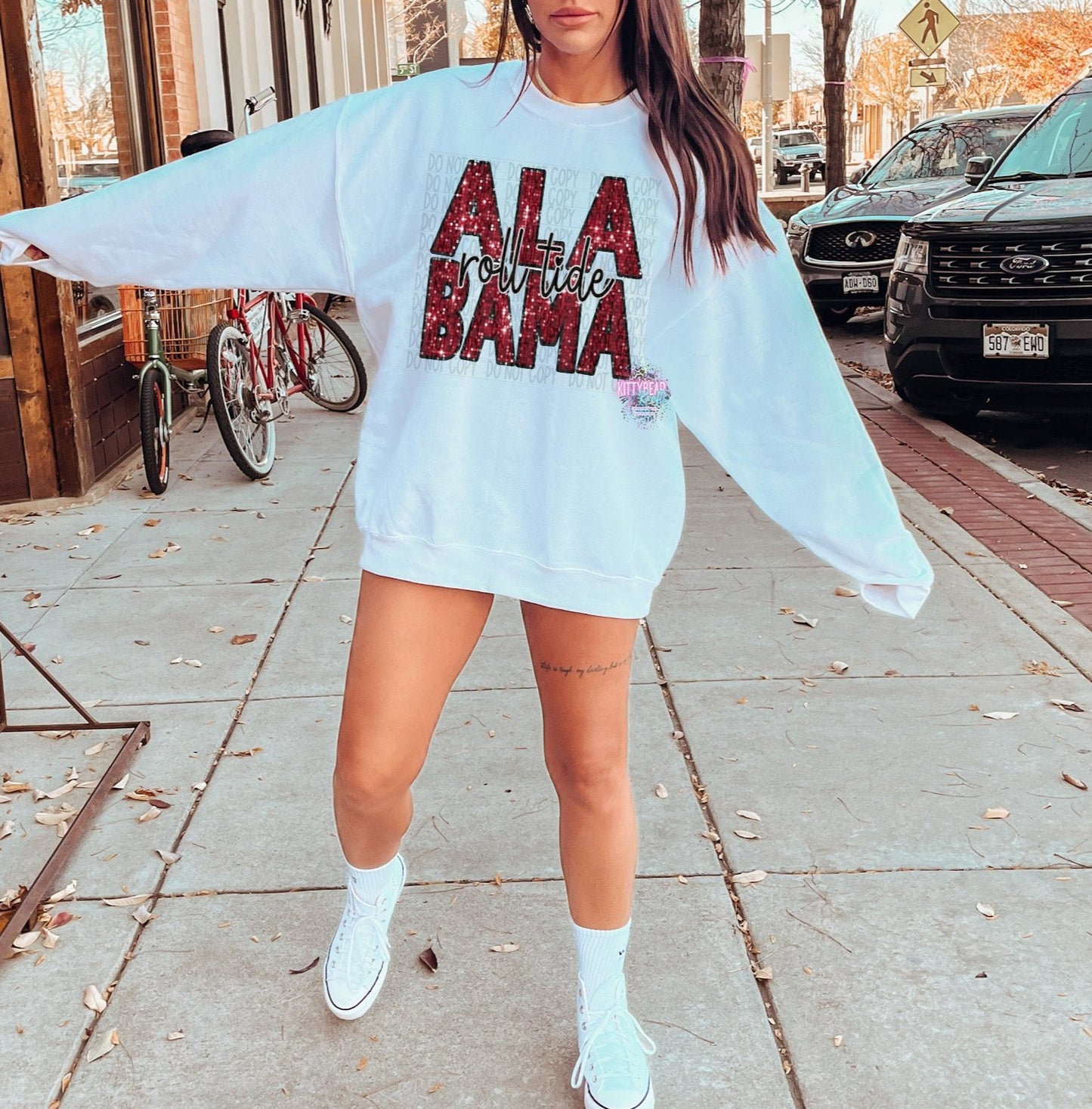 BAMA Roll Tide Football Faux Sequin Graphic Sweatshirt - Kittybear Krafts