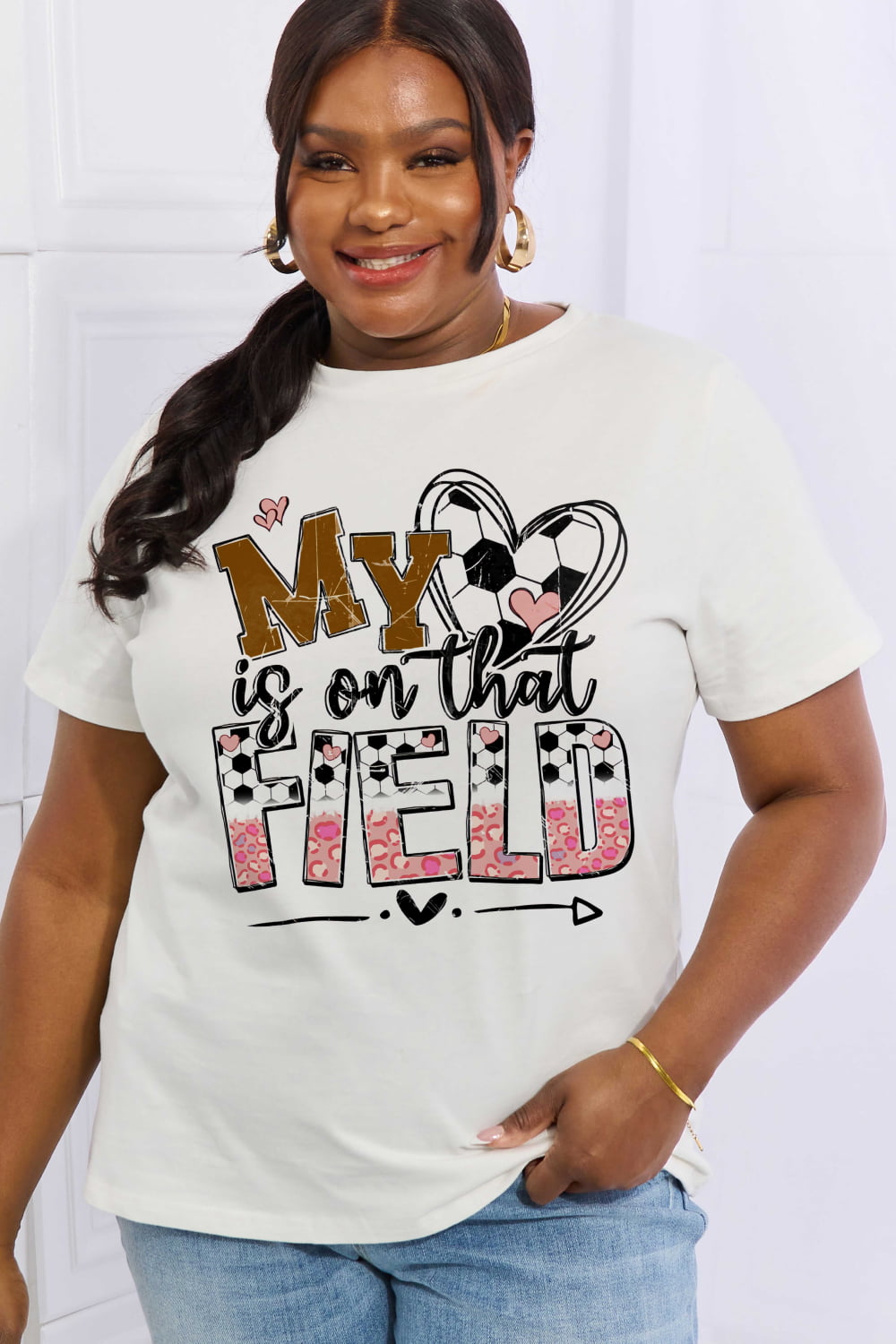 MY HEART IS ON THAT FIELD Baseball Graphic Cotton Tee - Kittybear Krafts