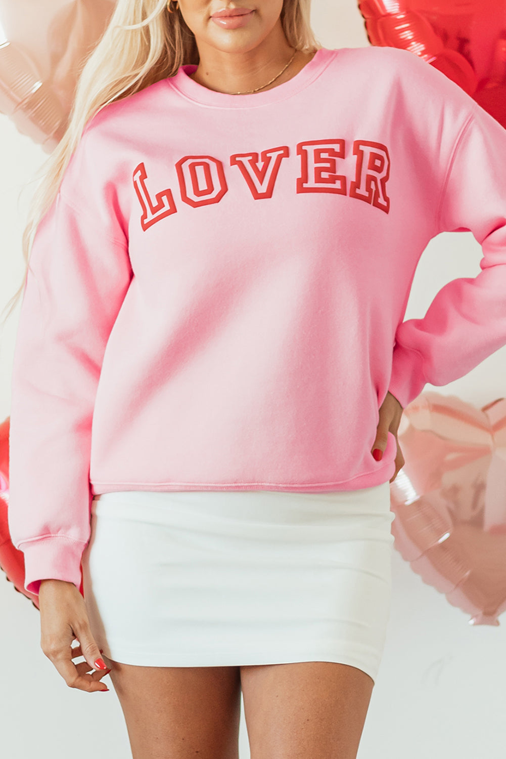 Pink LOVER Puff Print Drop Shoulder Pullover Sweatshirt Kittybear Krafts