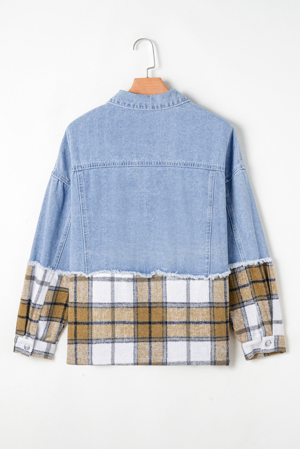 Khaki Plaid Patchwork Buttoned Oversized Denim Jacket Kittybear Krafts