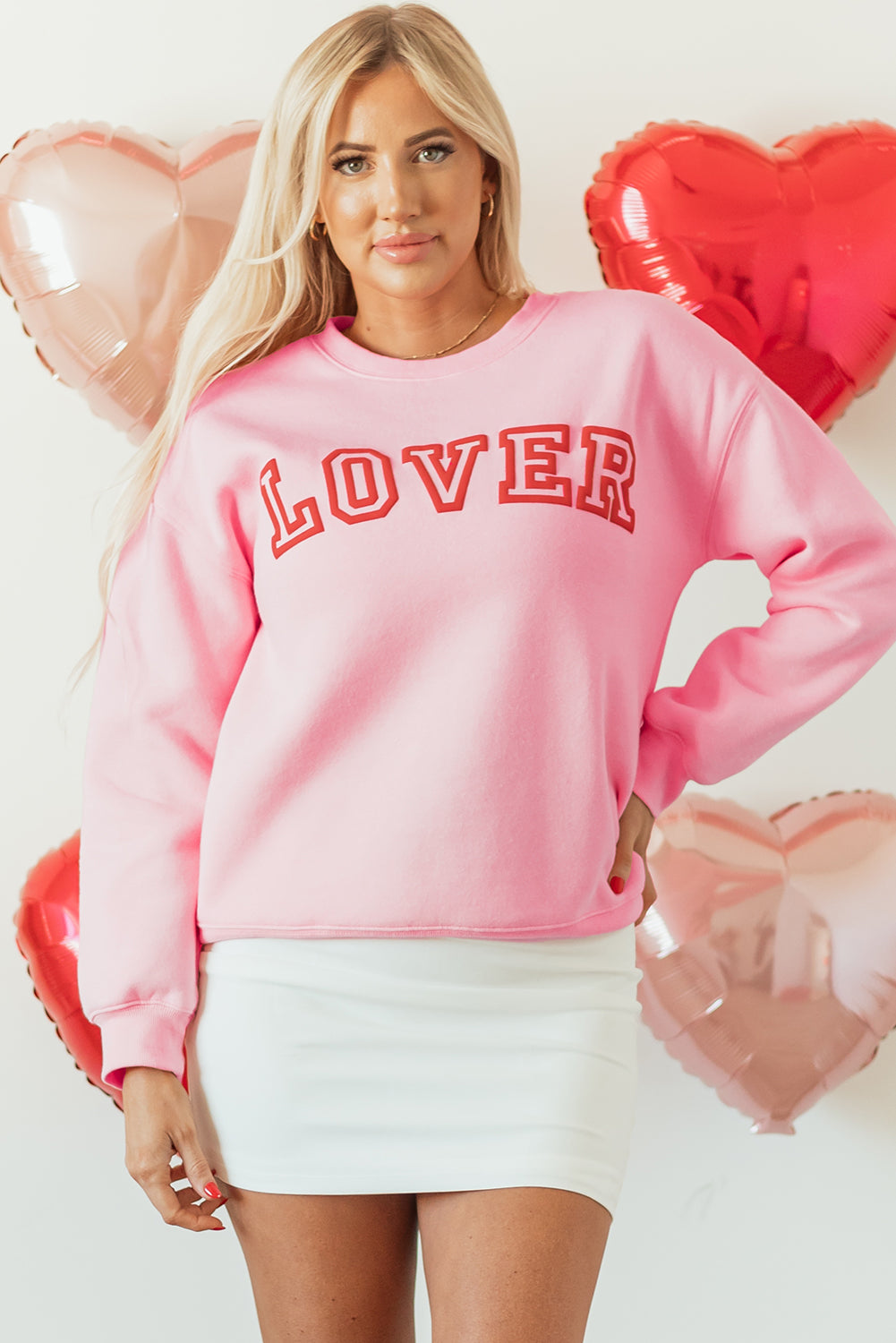 Pink LOVER Puff Print Drop Shoulder Pullover Sweatshirt Kittybear Krafts