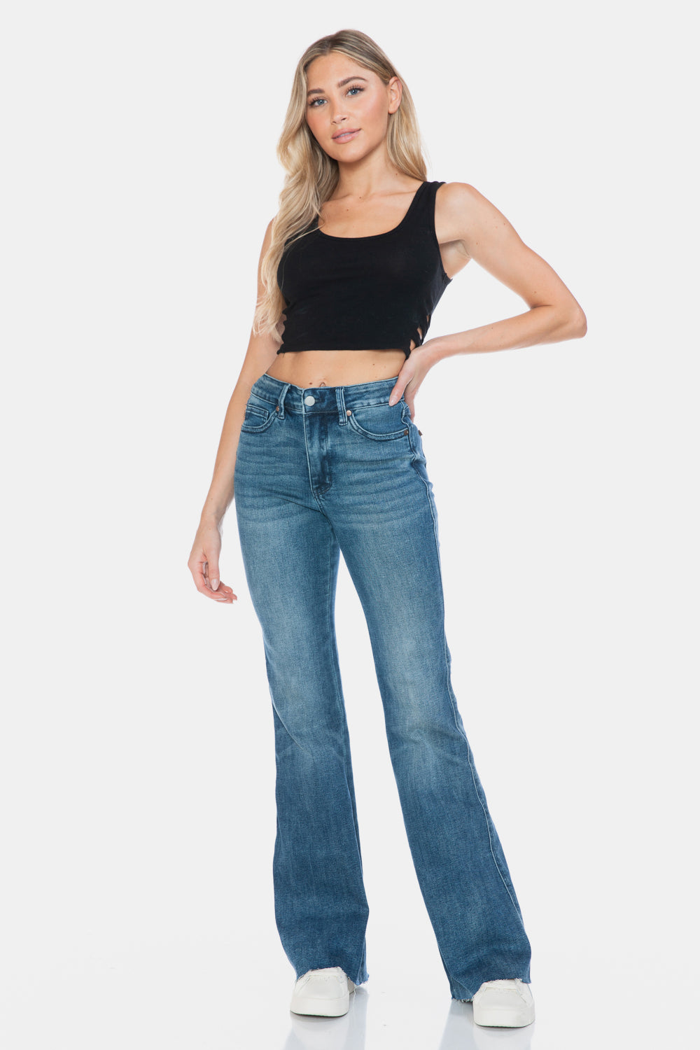 Judy Blue Full Size Tummy Control Cut Hem Flare Jeans - Kittybear Krafts