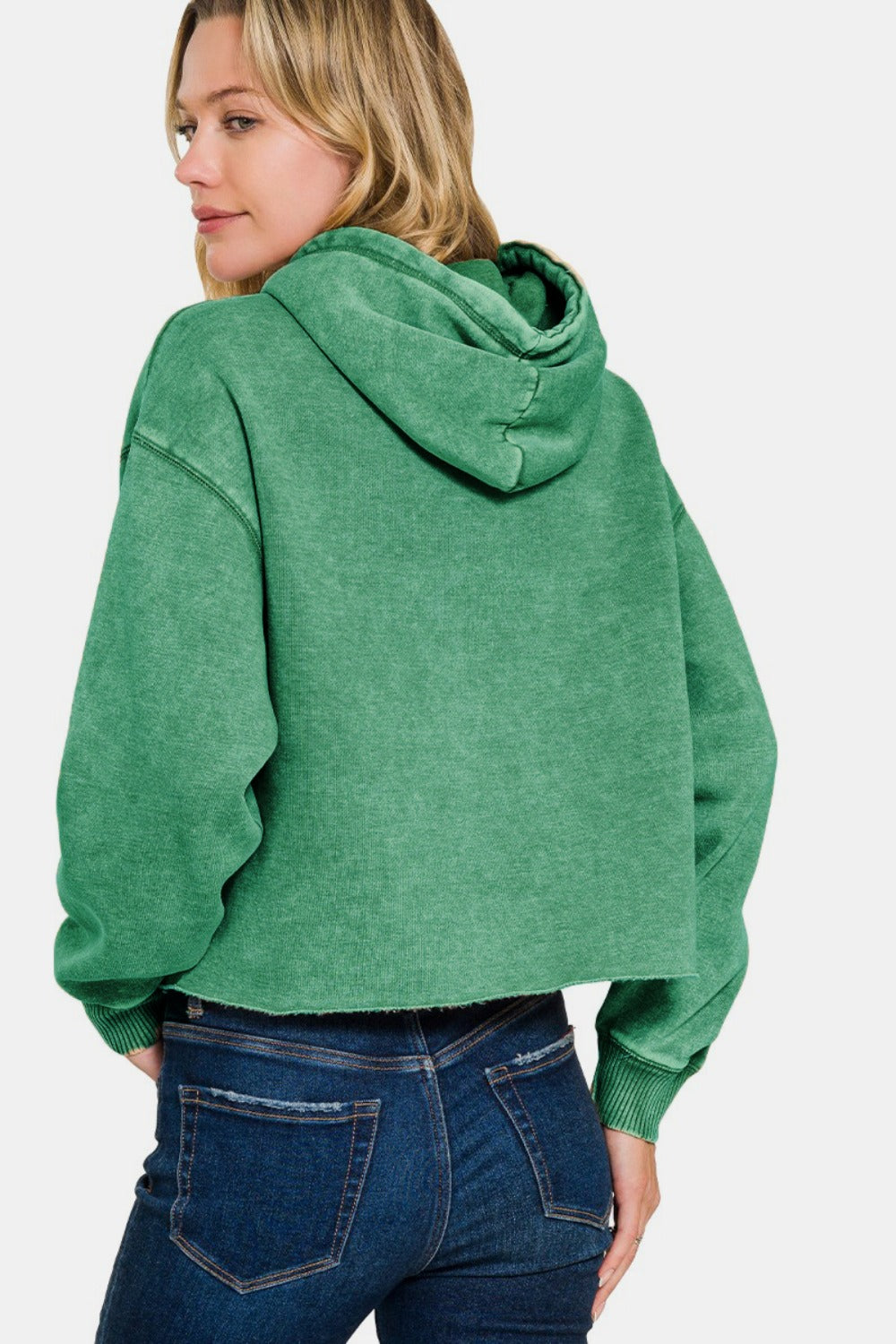 Zenana Acid Wash Fleece Cropped Hoodie - Kittybear Krafts