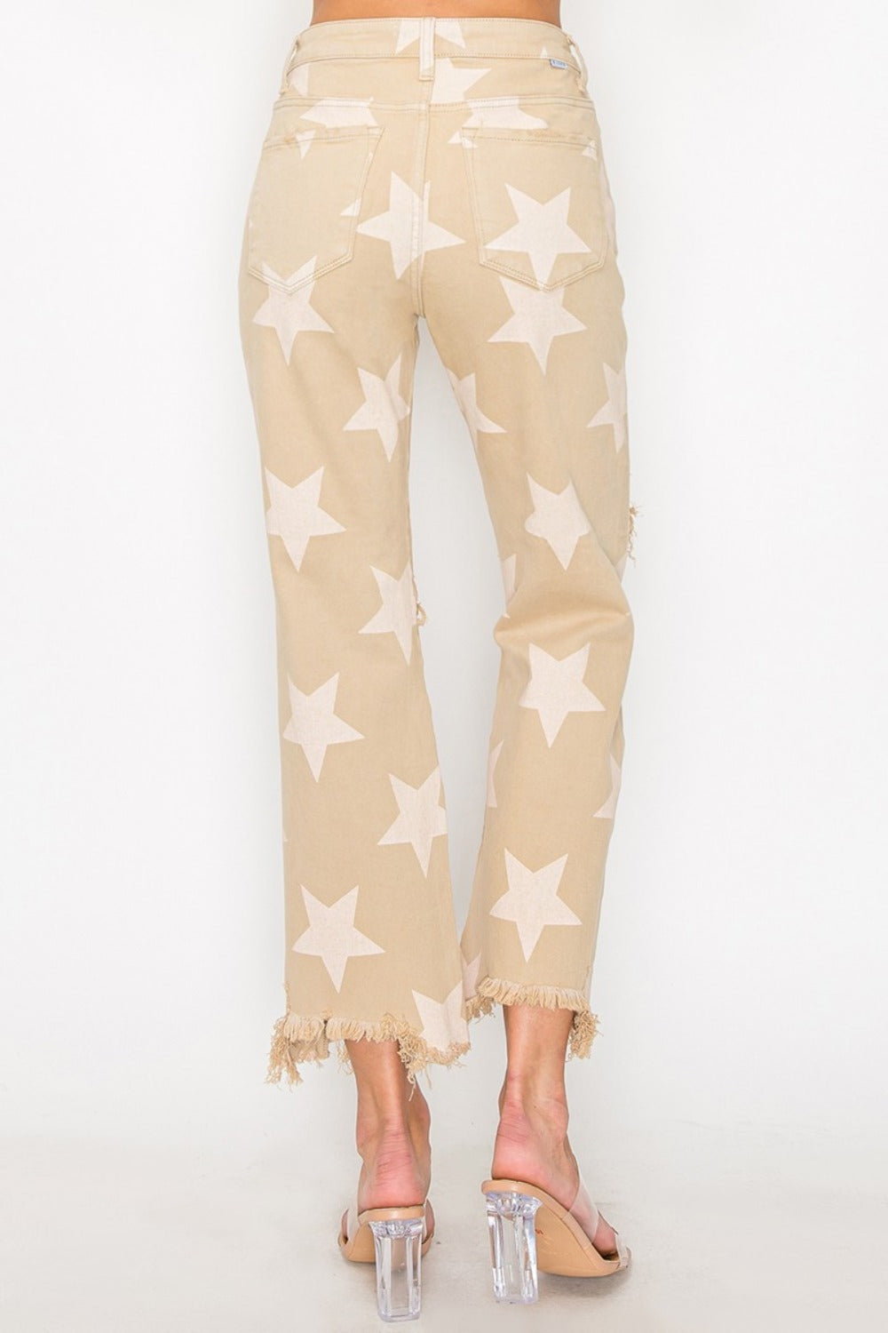 RISEN High Rise Star Printed Frayed Hem Jeans - Kittybear Krafts