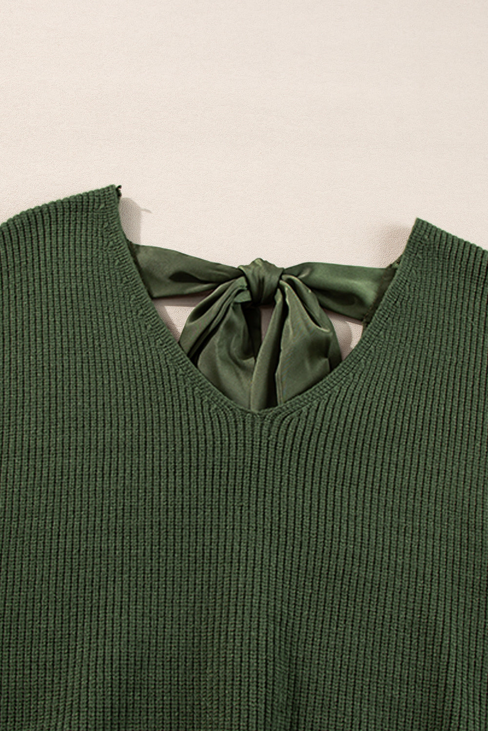 Jungle Green Lantern Sleeve V Neck Knot Back Sweater Top Kittybear Krafts