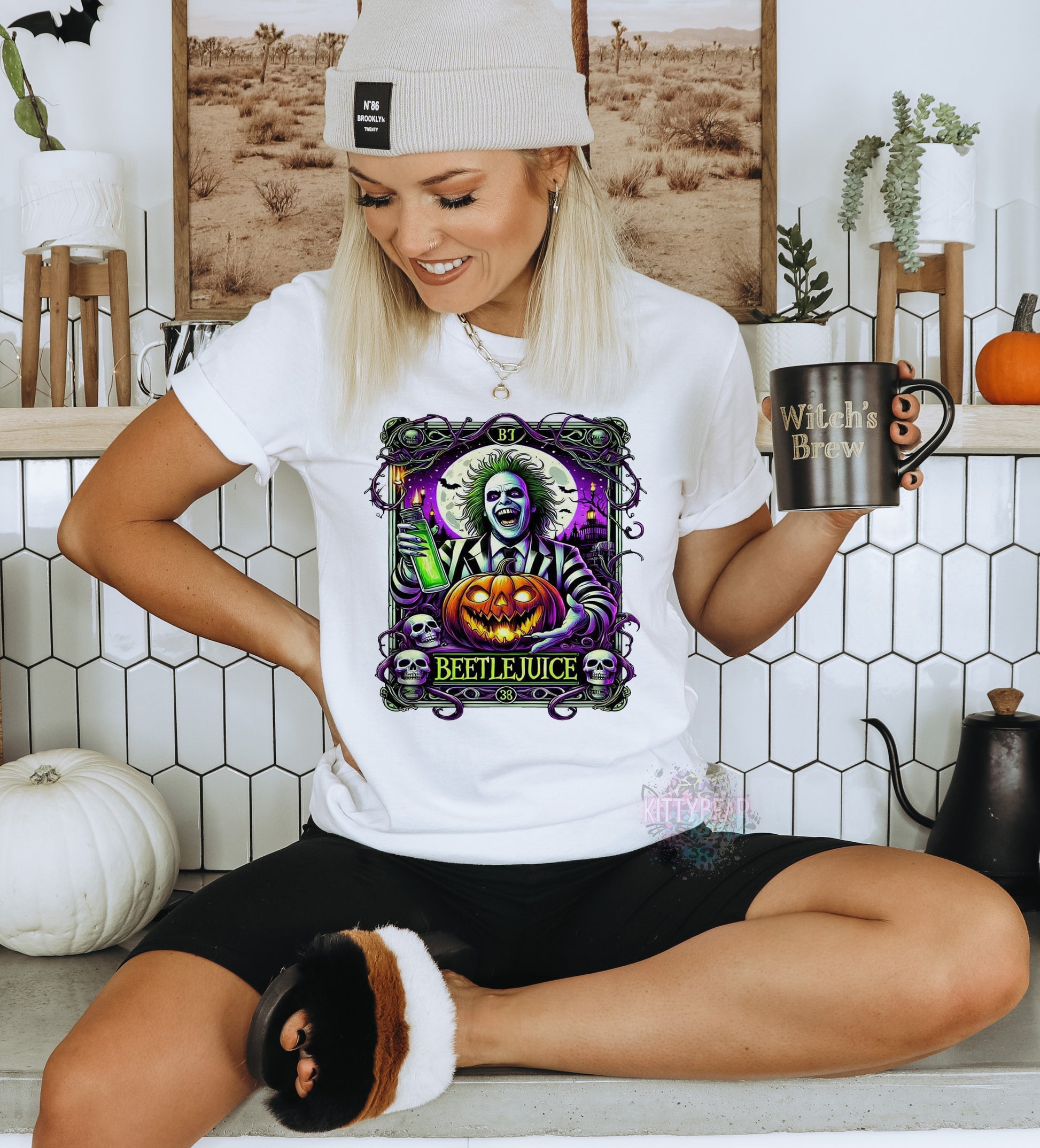 Tarot Card Beetle Juice Halloween Graphic Tee - Kittybear Krafts