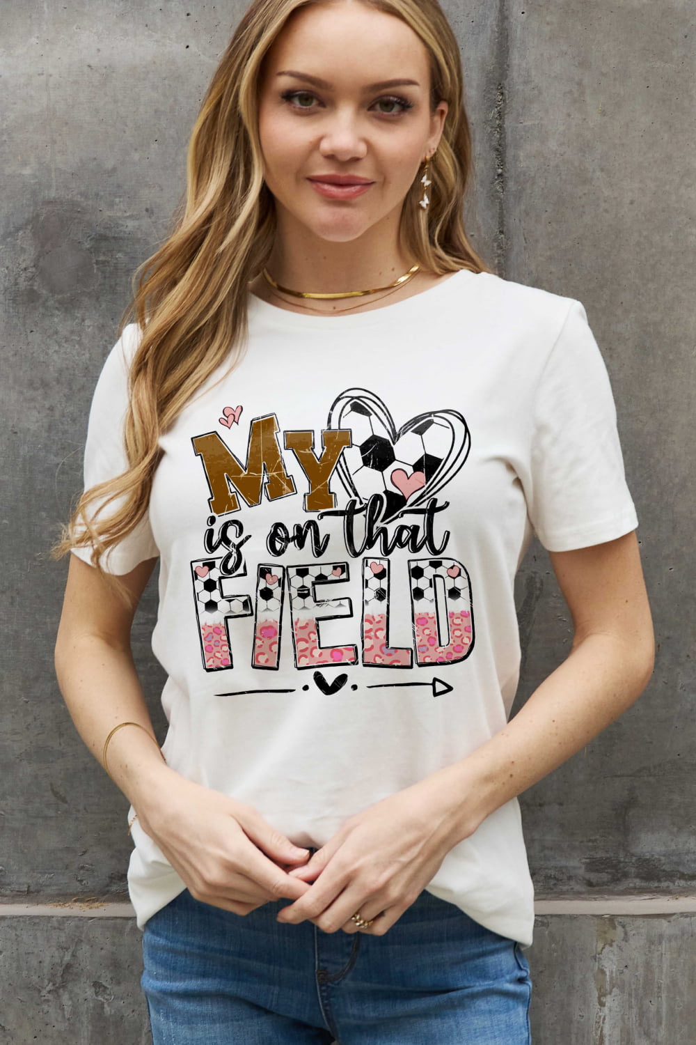 MY HEART IS ON THAT FIELD Baseball Graphic Cotton Tee - Kittybear Krafts