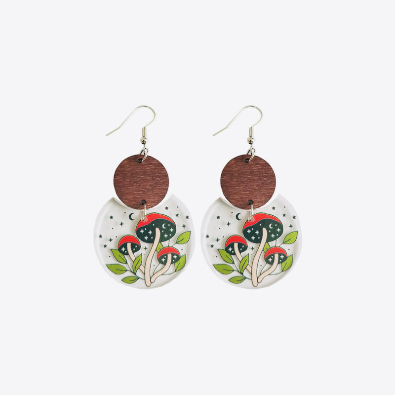 Mushrooms, Chickens, or Fall Leaves Printed Drop Earrings - Kittybear Krafts