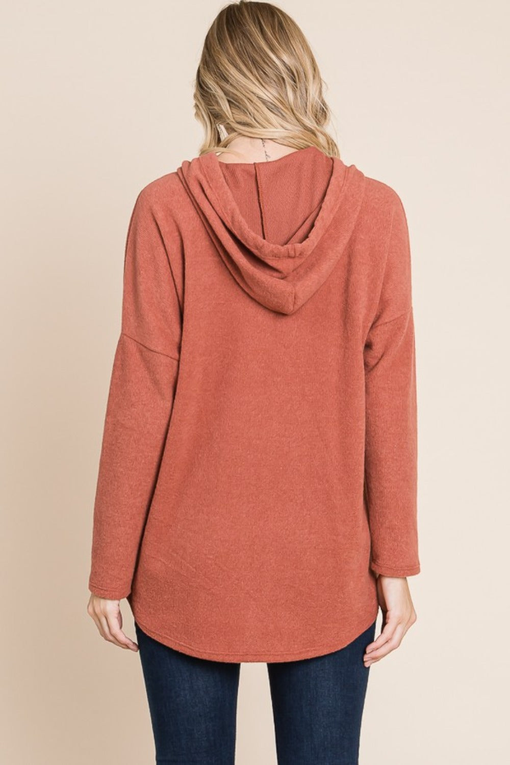 Contrast Drawstring Drop Shoulder Knit Hoodie - Kittybear Krafts