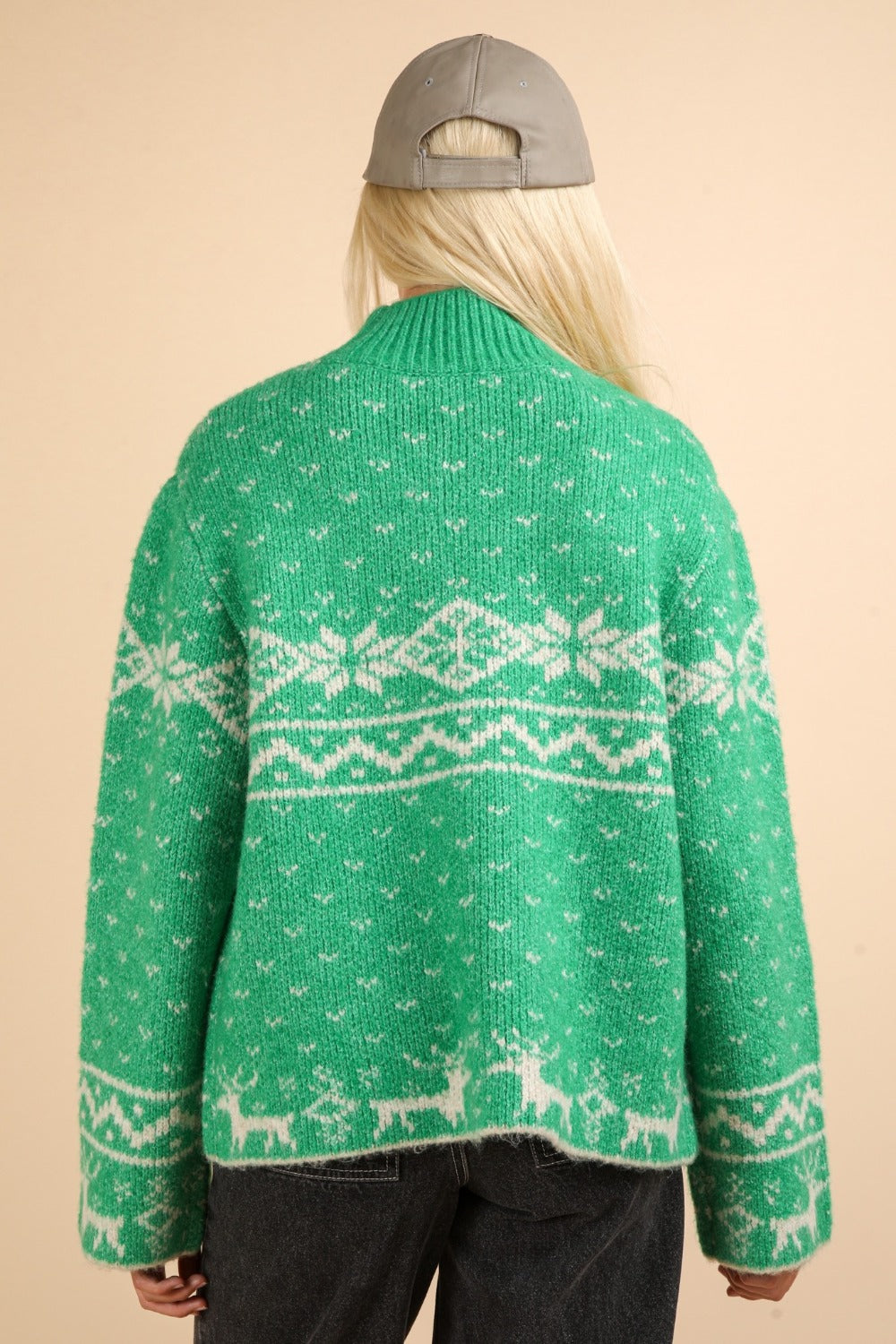 Christmas Element Mock Neck Long Sleeve Sweater Trendsi