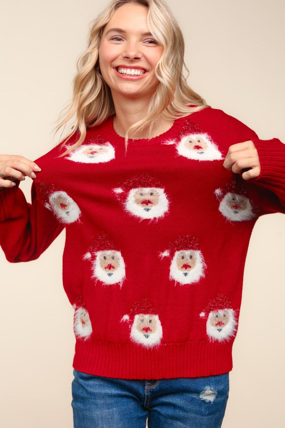 Santa Sparkle Brushed Christmas Holiday Sweater Trendsi