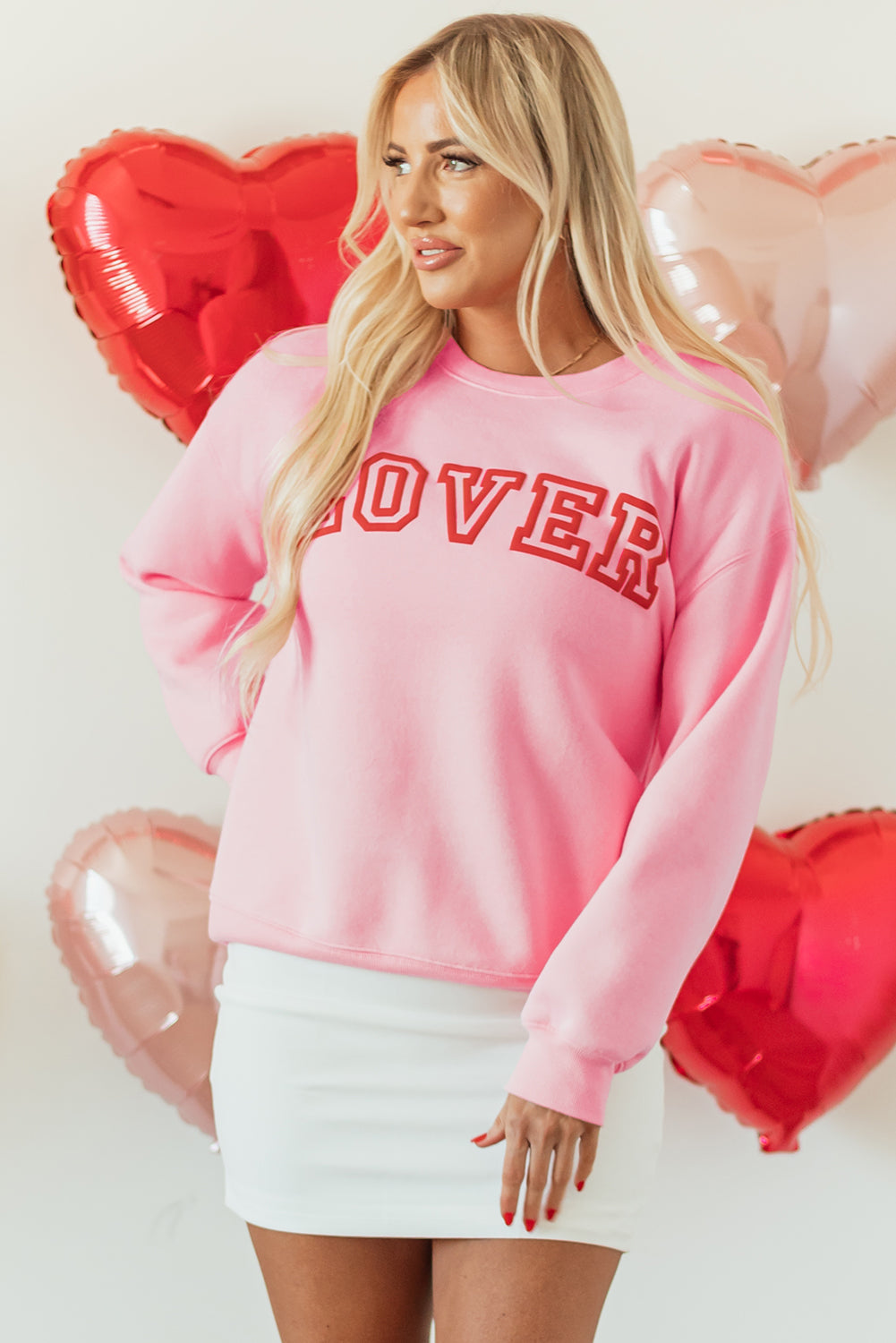 Pink LOVER Puff Print Drop Shoulder Pullover Sweatshirt Kittybear Krafts