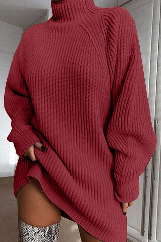 Mock Neck Dropped Shoulder Sweater Dress Trendsi