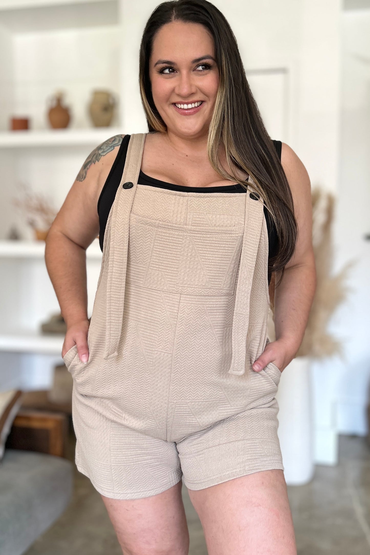 Texture Sleeveless Overall Romper - Kittybear Krafts