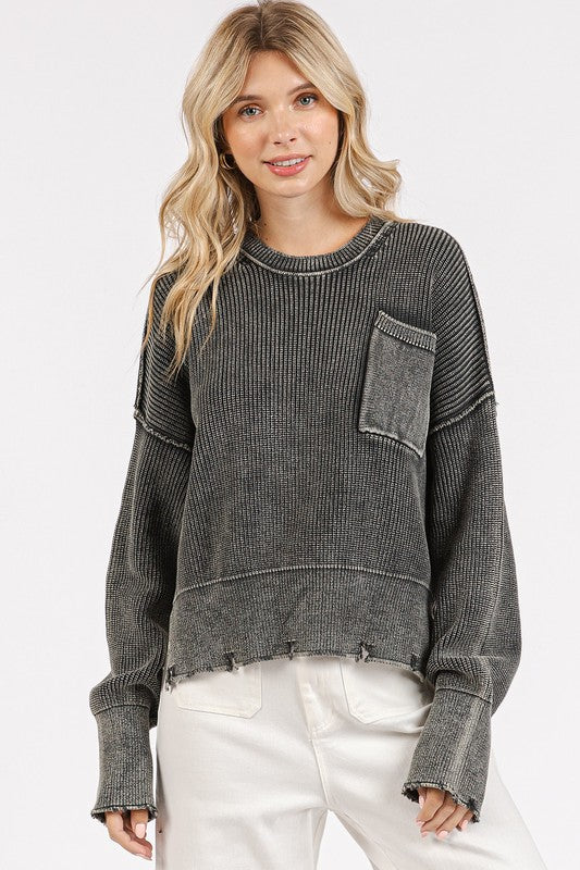 Mittoshop Distressed Hem Round Neck Dropped Shoulder Sweater Trendsi