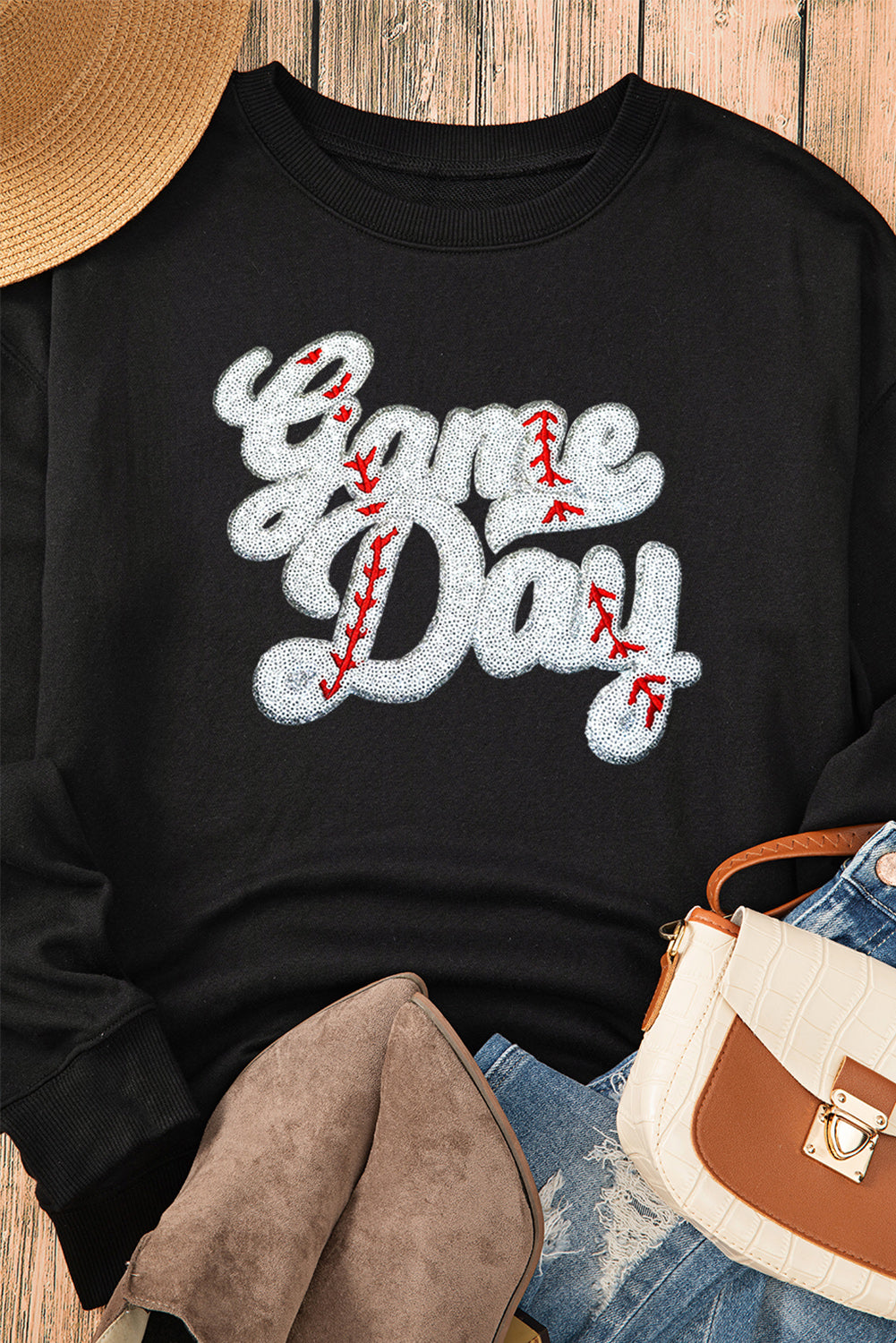 GAME DAY Baseball Sequin Long Sleeve Sweater - Kittybear Krafts