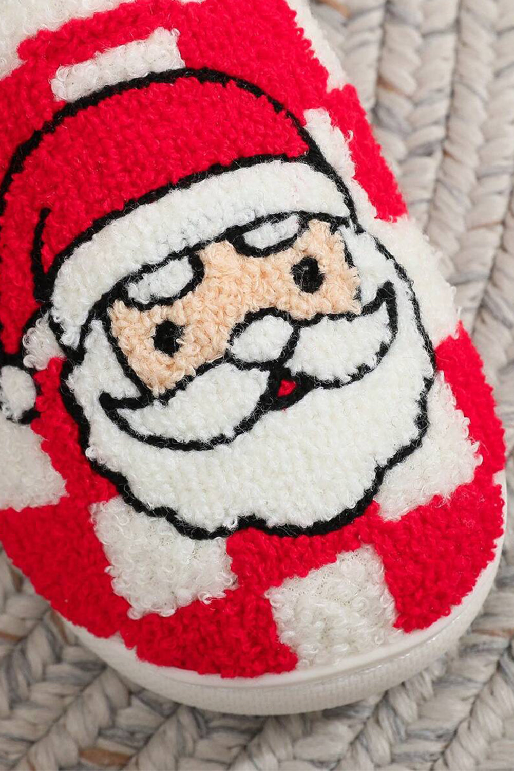 Fiery Red Checkered Christmas Santa Claus Graphic Plush Home Slippers Kittybear Krafts